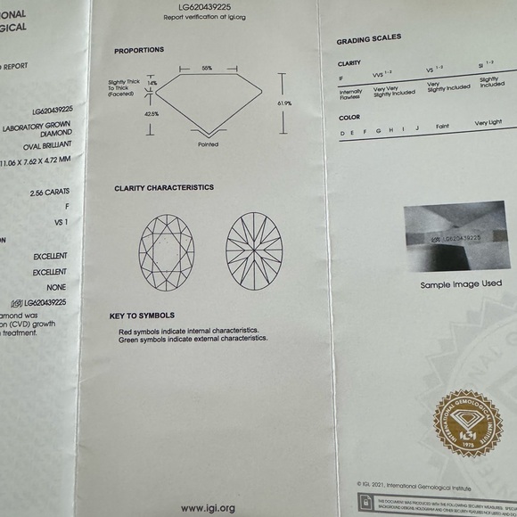 2.56 Certified IGI Color F VS1 Oval Diamond + 1.75 carats w/side-stones & band - Picture 7 of 12